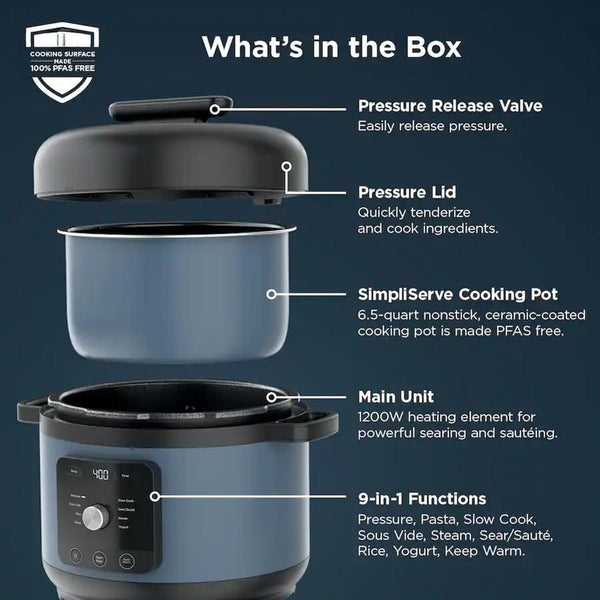 Hyper-Heat Pressure Cooker - 6.5 Quart Multi-Cooker with 9 Programmable Functions, 1200W Power, Simpliserve Pot for Family Meals, Electric Pressure Cooker for Fast and Healthy Cooking (Blue)3