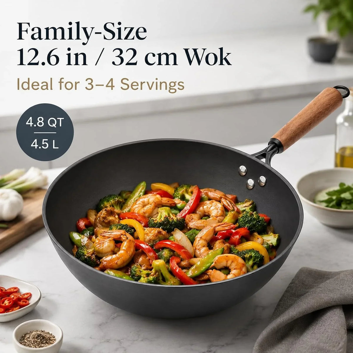 carbon-steel-wok-with-glass-lid-12-6-inch-flat-bottom-stir-fry-pan-rolled-edge-spun-wok-pan-coating-free-wok-for-induction-gas-electric-cooktops-3-4-servings