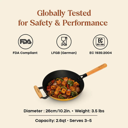 Enameled Cast Iron Wok Pan, 10 Inch (2.5 QT) – Pfas-Free Non Toxic Stir Fry Pan – 4 Layer Enamel Coated – Induction & Oven Safe Wok for Sautéing, Frying & Everyday Cooking (Color: Mustard)3
