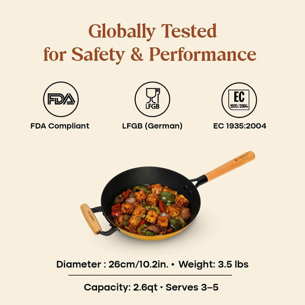 Enameled Cast Iron Wok Pan, 10 Inch (2.5 QT) – Pfas-Free Non Toxic Stir Fry Pan – 4 Layer Enamel Coated – Induction & Oven Safe Wok for Sautéing, Frying & Everyday Cooking (Color: Mustard)3