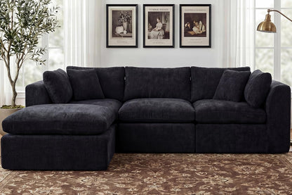 110'' Oversized Boneless Cloud Couch for Living Room, Modern Big Sectional Compressed L Shape Couch with Ottoman, Comfy Chenille Deep Seat Memory Foam Spineless 4 Seater Sofa, Black3
