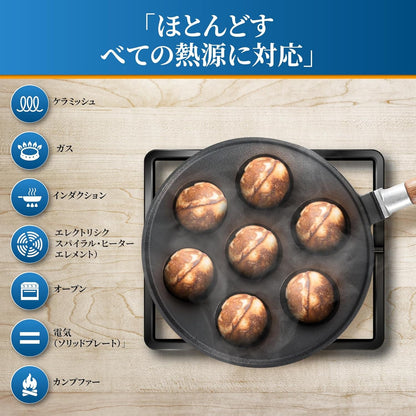 7-Hole Cast Iron Aebleskiver Pan Detachable Wooden Handle, Pre-Seasoned, Aebleskiver Sticks and Recipe Book Included4