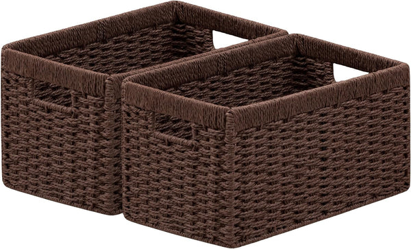 Dark Brown Wicker Baskets for Shelves, Hand-Woven Storage Baskets1