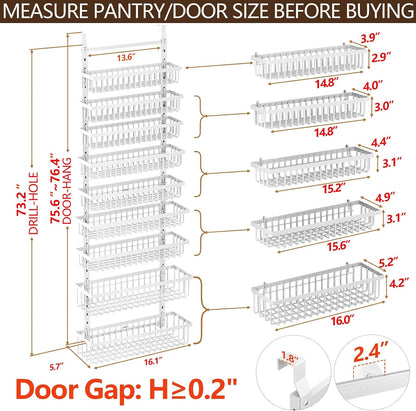 9 Tier over the Door Pantry Organizer, 2 in 1 Wall Mount or Hanging Spice Rack with Adjustable Deep Basket, Heavy-Duty Seasoning Organizer and Storage for Kitchen Cabinet Closet Bathroom2