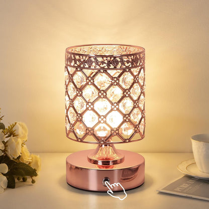 Rose Gold Crystal Rechargeable Cordless Table Lamp, Touch Small Desk Lamp1