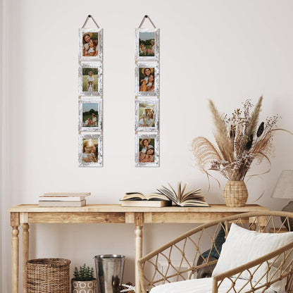 4X6 Hanging Collage Picture Frames Set of 2, 8 Opening Vertical Frame Made to Display 4 by 6 Inch Photo for Wall Decor, Distressed White3