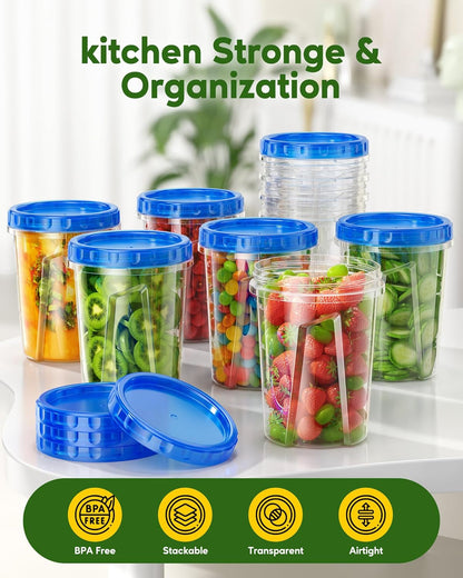 10 Pack-33Oz Freezer Storage Containers Set, Plastic Food Storage Containers with Twist Top Lids, BPA Free Stackable Soup Containers for Overnight Oats/Salad/Leftover/Soup/Ice Cream3