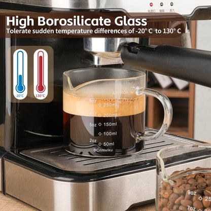 Espresso Cup Measuring Cup Triple Pitcher Milk Cup 250ML/8.5OZ Espresso Cups with Handle Shot Glass with V-Shaped Mouth Clear Accessories Milk Frothing Pitcher (1)2