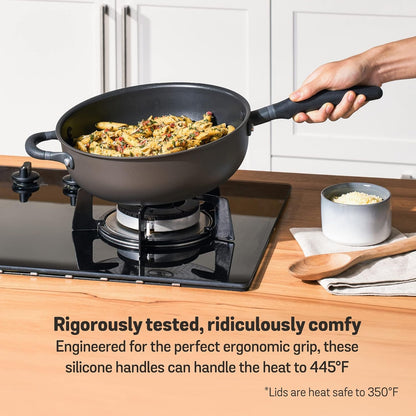 6Pc Stackable Set with Universal Lids | Hard Anodized Non Stick and Stainless Steel Pots and Pans | Induction Compatible | Dishwasher Safe | Oven Safe | Black & Gray | Accent Series Cookware4