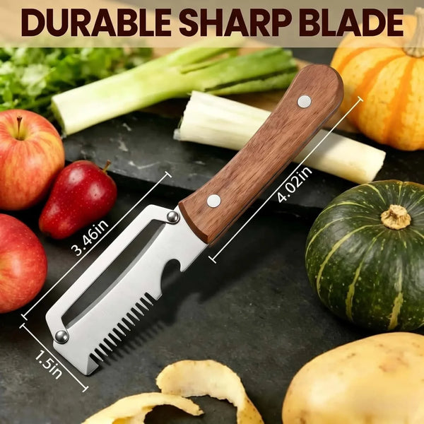 Multi Functional Vegetable Peelers for Kitchen, 4 in 1 Wooden Handle Stainless Steel Peeler (Peelers Shreddingbottle Openerscaling Fish) for Fruit Veggie Potato Pumpkin, Gifts for Mom (W2Pcs）7