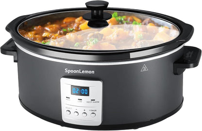 7QT 280W Electric Slow Cooker, Digital 20H Timer & 3-Level Heat Settings, Oval Ceramic Inner Pot, Black, for Family Dinners1