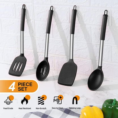 Silicone Cooking Kitchen Utensils Set of 4 for Non-Stick Cookware3