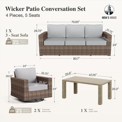 4-Piece Patio Furniture Set with Wide Arm, Grey5