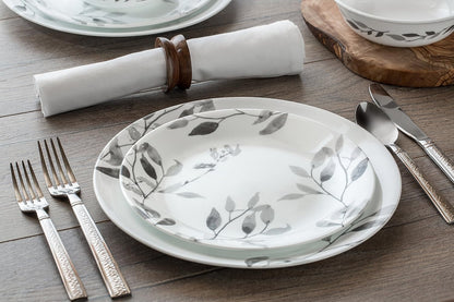 12-Piece Vitrelle Misty Leaves Chip and Break Resistant Dinner Set, Grey2