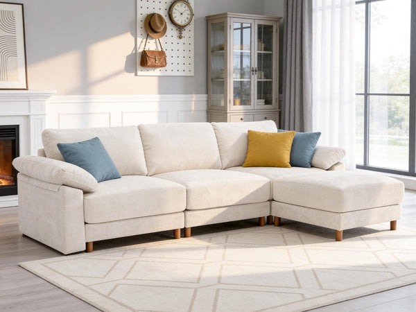 112'' Oversized L Shape Modular Cloud Sectional Sofa, Deep Seat Sofa, Beige1