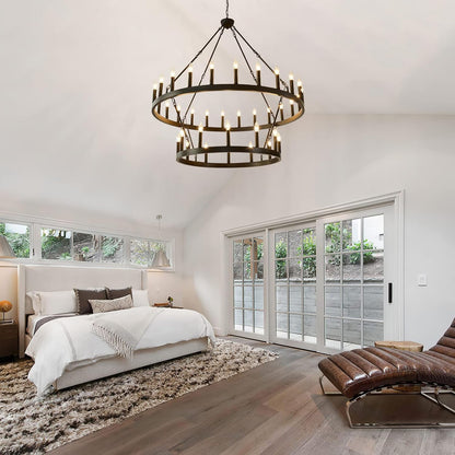 48" Wagon Wheel Chandelier 36-Light Large Black Chandelier High Ceiling8
