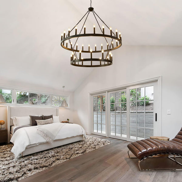 48" Wagon Wheel Chandelier 36-Light Large Black Chandelier High Ceiling8