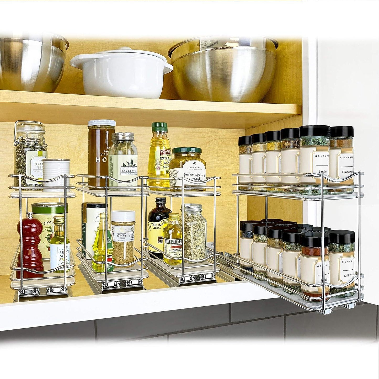 Pull Out Spice Rack Organizer, 2 Tier Slide Out Shelf