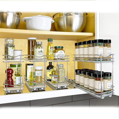 Pull Out Spice Rack Organizer, 2 Tier Slide Out Shelf