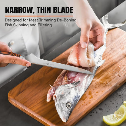 Boning Knife, 7 Inch Sharp Fillet Knife for Trimming Meat with Bones, Woodgrain Pakkawood Handle, High Carbon German Steel, Gift Box Included2
