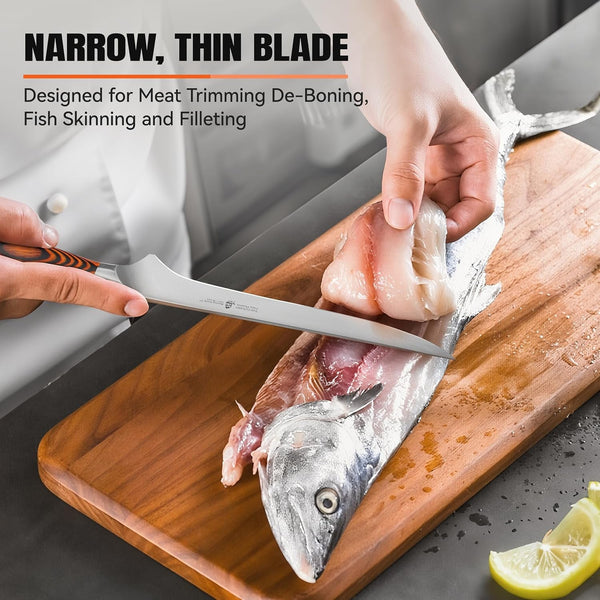 Boning Knife, 7 Inch Sharp Fillet Knife for Trimming Meat with Bones, Woodgrain Pakkawood Handle, High Carbon German Steel, Gift Box Included2
