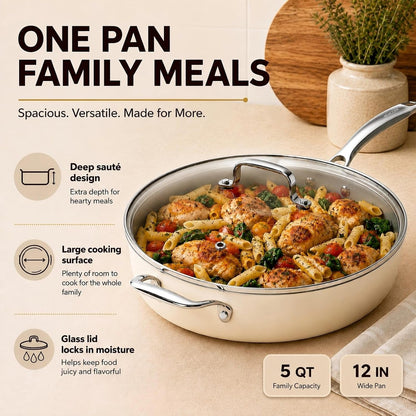 12 Inch Ceramic Nonstick Frying Pan with Lid, 5 QT Deep Saute Pan for Cooking, Induction Ready Skillet with Stay Cool Handle, PFAS/PTFE/PFOA Free, Oven & Dishwasher Safe2