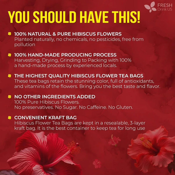 , 140 Bags Hibiscus Flowers Tea, 100% Natural and Pure. Loose Flower Hibiscus Herbal Tea. Hibiscus Flower Tea. No Sugar, No Caffeine, No Gluten, Vegan.2