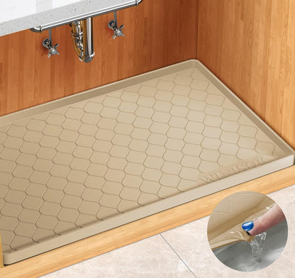 Waterproof under Sink Mat 34" X 22", Silicone Mat, Beige1
