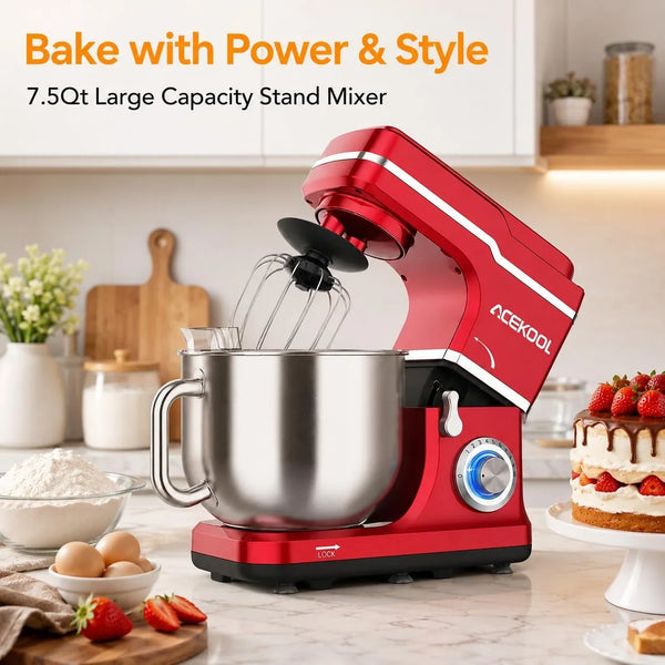 7.5QT Stand Mixer, 10-Speed Tilt-Head Electric Mixer with 660W Motor, Stainless Steel Bowl with Handle, Dough Hook, Whisk, Beater & Splash Guard – Quiet Kitchen Mixer for Baking & Dough2