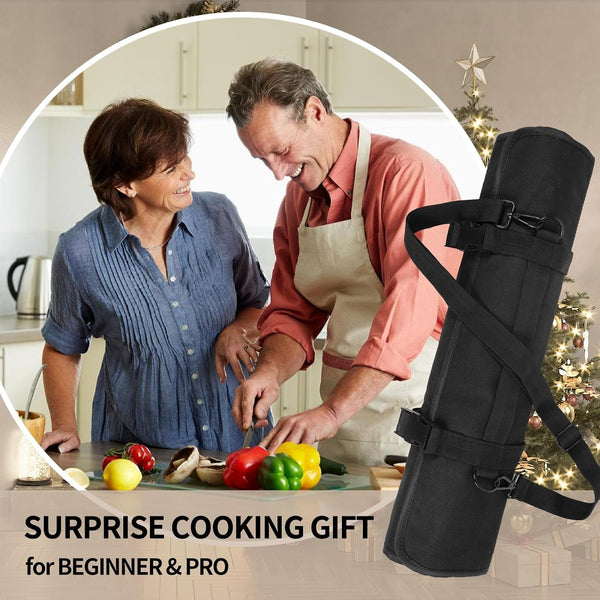Upgraded Chef Knife Roll Bag, Waterproof Waxed Canvas Knife Case Holds Size up to 18'', Portable Knife Holder with 11 Slots for Knives with Adjustable Strap, Gift for Beginner or Pro6