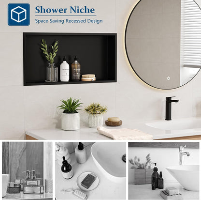Stainless Steel Shower Niche Matte Black 24"X12" No Tile Needed5