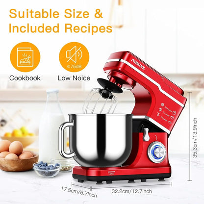 Stand Mixer, 7.5QT 660W Electric Dough Mixer, Kitchen 10-Speed Tilt-Head Food Mixer for Baking&Cake, with Stainless Steel Bowl, Whisk, Dough Hook, Beater, Splash Guard(Red) MC16