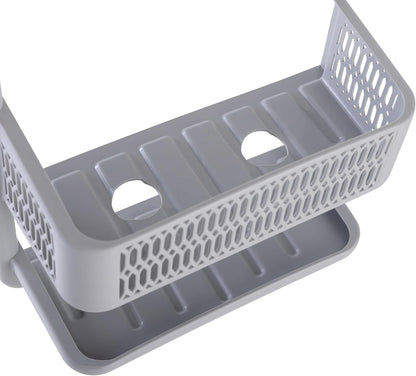 Molded Shower Caddy | Bathroom Storage | Hangs over Shower Head | 6 Accessory Hooks | Holds Razors | Washcloths | Accessories | Suction Cup Stability | Grey6