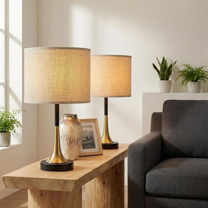 16.5'' Modern Table Lamps Set of 2 with Gold Metal Base and Linen Shade, Mid-Century Bedside Nightstand Lamps for Living Room and Bedroom(Bulb NOT Included)4
