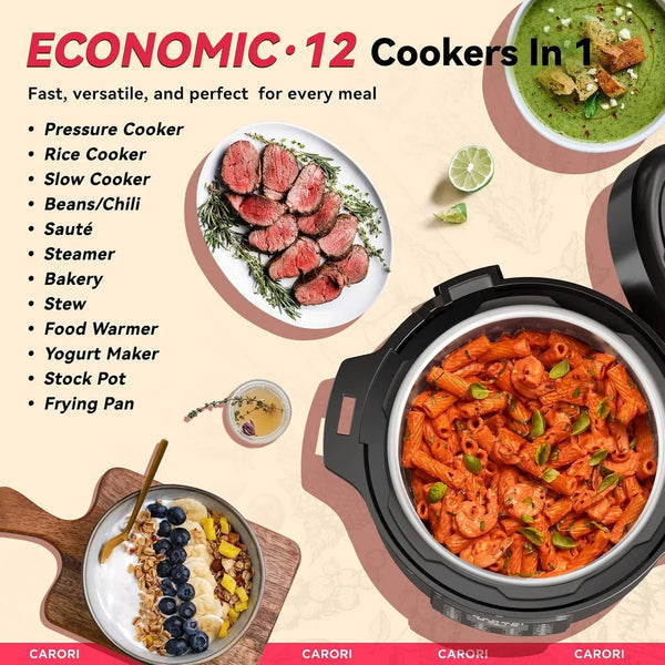 1200W 12-In-1 Electric Pressure Cooker 8Qt, Stainless Steel Pressure Cooker, Slow Cook Rice Cooker Steamer Sauté, Yogurt Maker, Warmer & Sterilizer with Recipe, Safer Venting Design, Black2