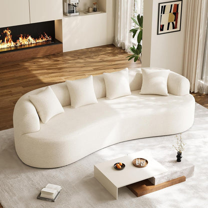 Modern Curved Couch,Oversized 4 Seater Boneless Chenille Sofa,Cream White1