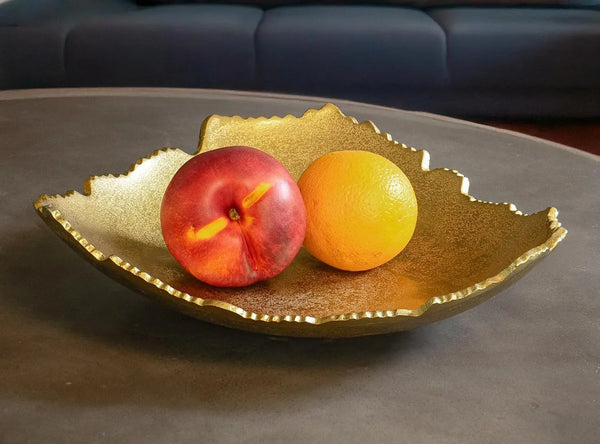 12” Decorative Antique Golden Allure Torn Metal Centerpiece Bowl with Sculpted Edges3
