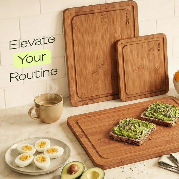 Wooden Cutting Boards for Kitchen Meal Prep & Serving - Bamboo Non Toxic Cutting Board Set with Deep Juice Groove Side Handles - Charcuterie & Chopping Butcher Block for Meat (3 Pcs)8