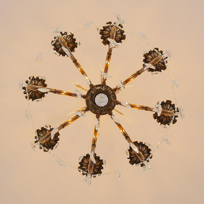 Vintage 8 Arms Crystal Chandelier Candle Light Fixture for Dining Room Living Room Bedroom Hallway Entryway Antique Gold Finish (27"-8 Lights)7