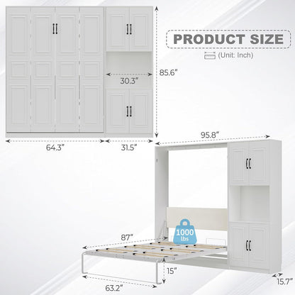 Mordern Murphy Bed Queen for Space-Saving, Foldable Wall Bed with Gas Struts, Heavy-Duty Hydraulic Lift Cabinet Bed for Home Office, Guest Room, Studio Apartment (1 Cabinet)2