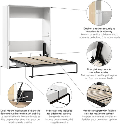Full Murphy Bed with Desk, White, Lumina, 61W7