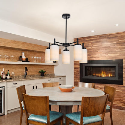 5 Light Modern Chandeliers Black Finish Pendant Lighting Fixtures with Opal White Glass Shade Rustic Ceiling Hanging Lights for Living Room Dining Room Kitchen Island3