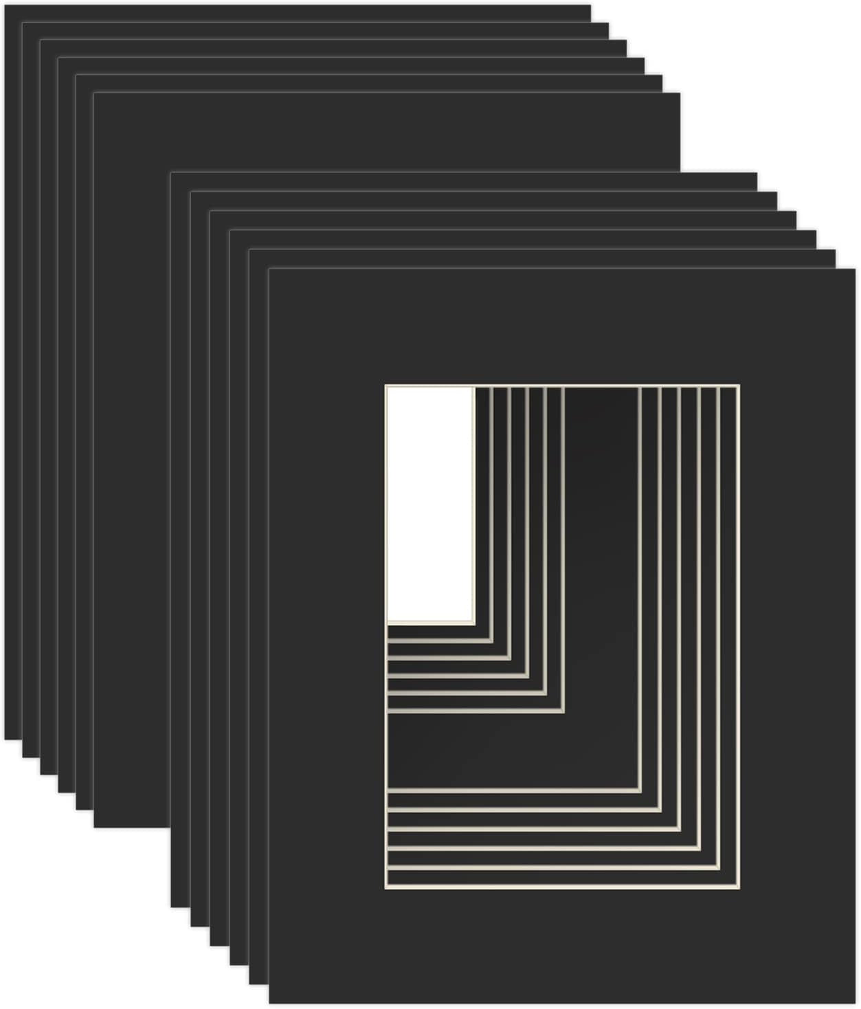 8x10-black-picture-mats-with-white-core-bevel-cut-frame-mattes-for-5x7-pictures-pack-of-12