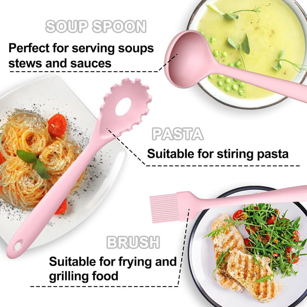 22-Piece Silicone Cooking Utensils Set, Heat Resistant & Dishwasher Safe Kitchen Tools, Non-Scratch Spatula Set for Nonstick Cookware (Pink)3