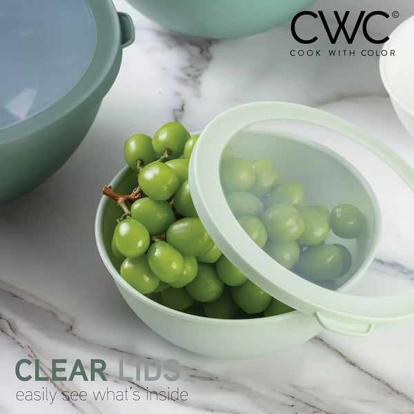 Mixing Bowls with TPR Lids - 12 Piece Plastic Nesting Bowls Set Includes 6 Prep Bowls and 6 Lids - Microwave Safe (Sage)7