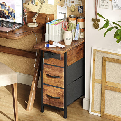 Narrow End Table with Charging Station, Side Table with 2 Drawers | Slim Night Stand with USB-C Port for Small Spaces, Flip Top Nightstand Bedside Couch Table, Living Room, Rustic Brown8