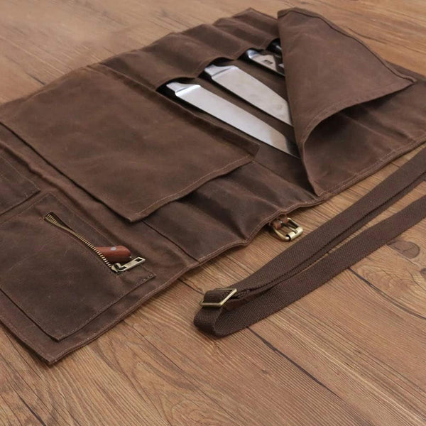Large Chef’S Knife Roll Bag,Heavy Duty Waxed Canvas Knife Carrier,11 Pockets Kitchen Cooking Tools Storage Case, Easily Carried by Shoulder Strap Forprofessional Chefs,Culinary School Students2