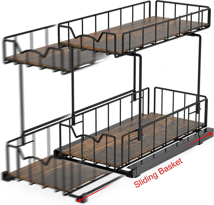 2-Tier Spice Rack Slide Out Wire Basket Drawer, Black4
