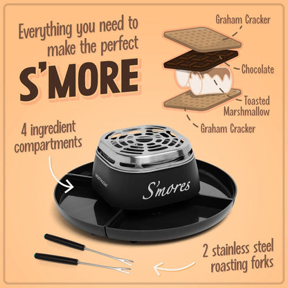 Tabletop Indoor Electric S'Mores Maker - Smores Kit with Marshmallow Roasting Sticks and 4 Trays for Graham Crackers, Chocolate, and Marshmallows - Movie Night Supplies - Black4