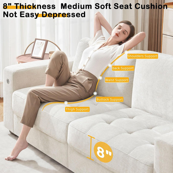 89" Sofa for Living Room, Modern Comfy Sofa with Medium Firm Seat Cushion, Removable Cover,Wide Armrest,Usb/Type-C Port,Chenille Fabric Couches for Small Space,Apartment4